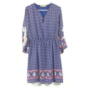 How Very Loved / Lizard Thicket / BOHO Crochet Sleeve Lined Blue Dress / Size M